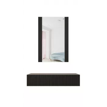 Tualetinis staliukas su veidrodžiu cama meble PAFOS 80×41.6×100 cm, MDF rėmas, 1 stalčius, matinė juoda