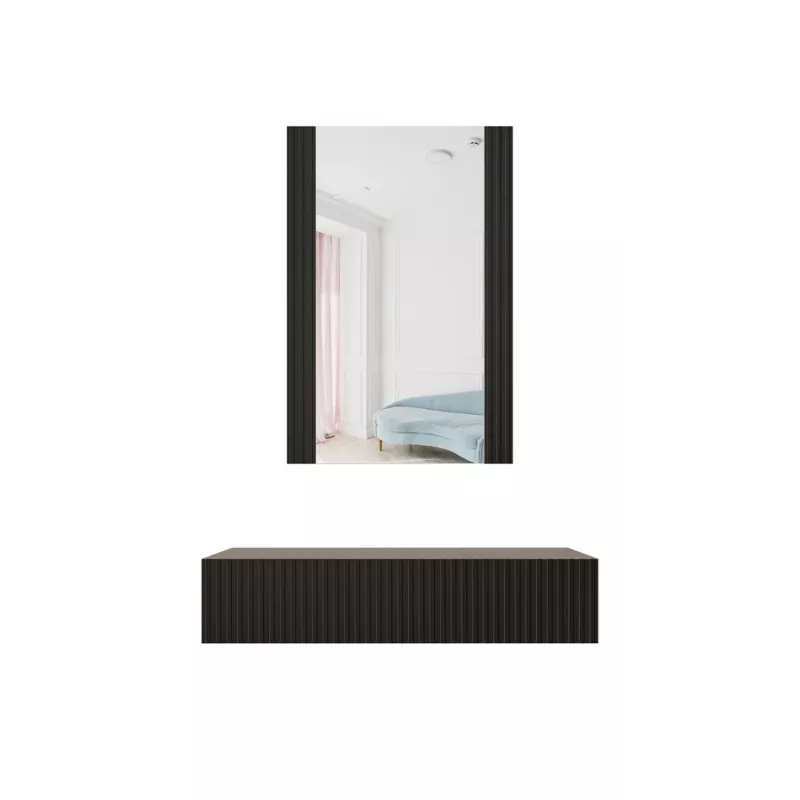 Tualetinis staliukas su veidrodžiu cama meble PAFOS 80×41.6×100 cm, MDF rėmas, 1 stalčius, matinė juoda