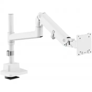 Monitor laikiklis DIGITUS Single, spaustuvinis, 57 col. max, 27 kg talpa, VESA 75x75–100x100, baltas