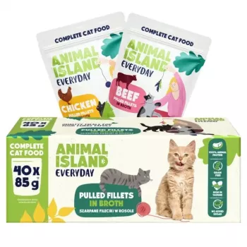 Šlapias kačių ėdalas animal island Everyday Jautienos ir vištienos filė sultinyje, 40×85 g multipakas
