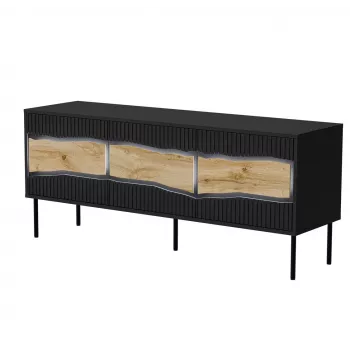 TV spintelė Cama Meble INSERTO 3D 143,5x40x61,5 cm juoda su LED, medžio drožlių plokštės viršus
