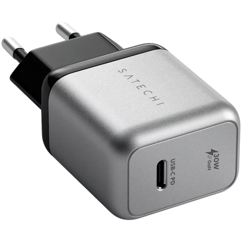 Mobiliojo įrenginio įkroviklis Satechi ST-UC30WCM-EU – universalus vidinis AC įkroviklis su 1× USB-C, juoda/sidabrinė