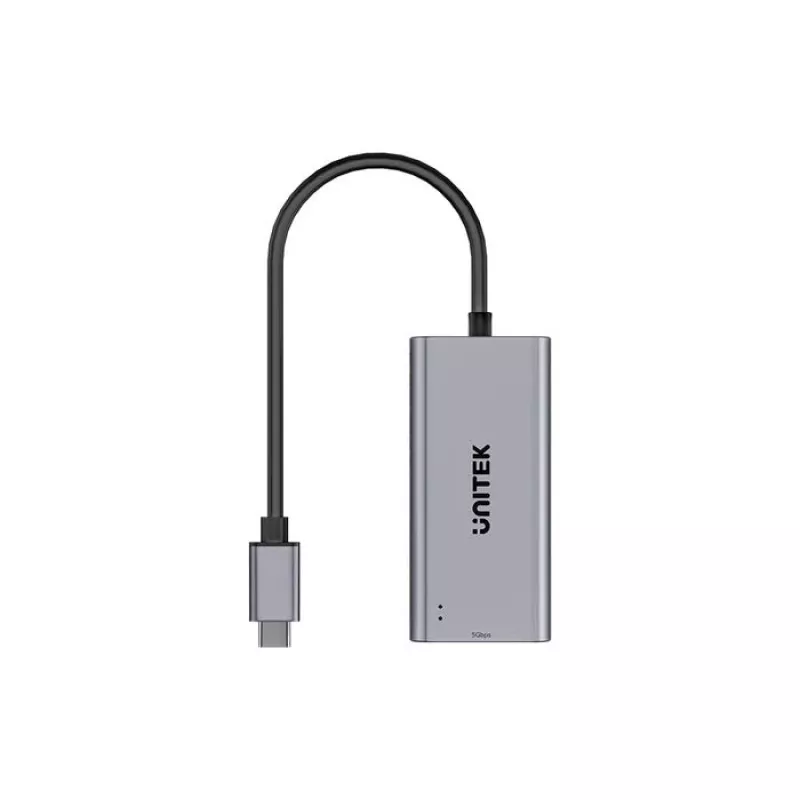 USB-C į RJ45 adapteris Unitek U1343AGY01 — 5 Gbps Ethernet, USB-C (kištukas) į RJ45 (lizdas), pilka, 0,15 m laidas