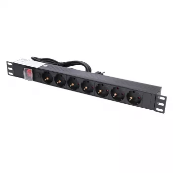 Maitinimo juosta Extralink 19 inch 1U 7 lizdai EU tipo PDU su jungikliu