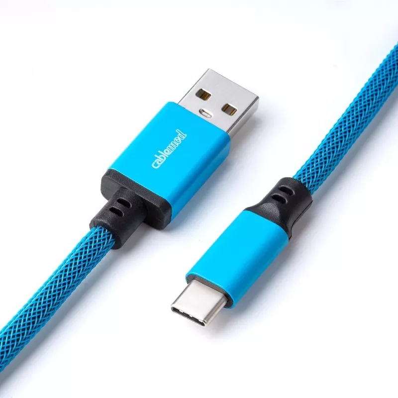 CableMod Classic klaviatūros kabelis spiralinis CM-CKCA-CK-KK150KK-R, USB-C ir USB-A, 150 cm, juodas (Midnight Black)