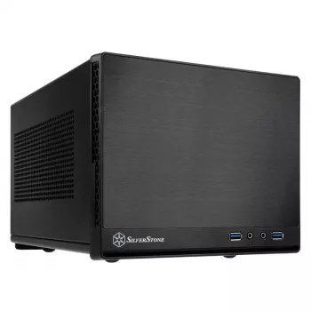 SilverStone SUGO 13 - stalinis kompiuterio korpusas - Mini-DTX - be maitinimo šaltinio (AT/PS/2) - juodas - USB/Garsas (SST-SG13B-Q)