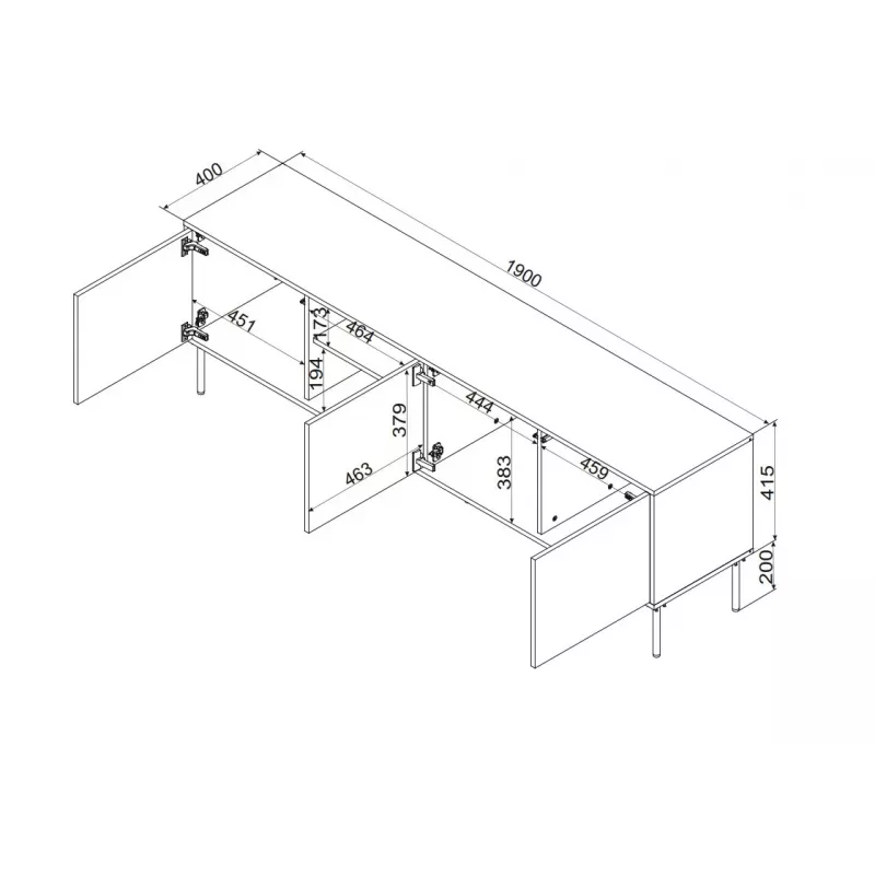 TV spintelė cama meble INSERTO 3D1W 190x40x62 cm kašmyro apdaila su LED