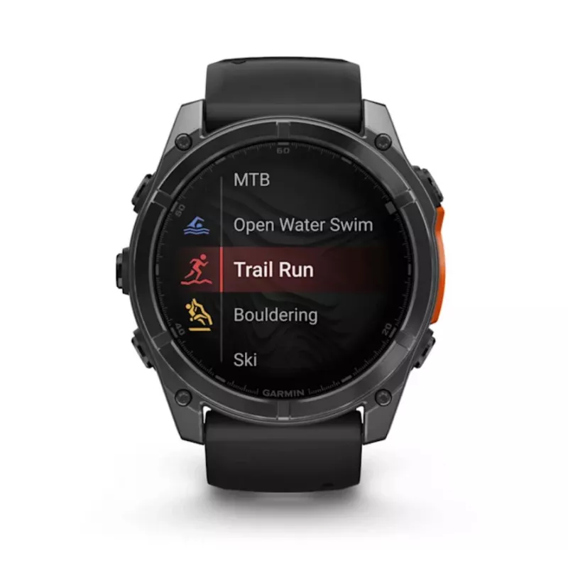 Išmanusis laikrodis GARMIN Fenix 8 – 51 mm titano korpusas, AMOLED 1,4 colio, GPS, 32 GB, 10 ATM, silikoninis dirželis