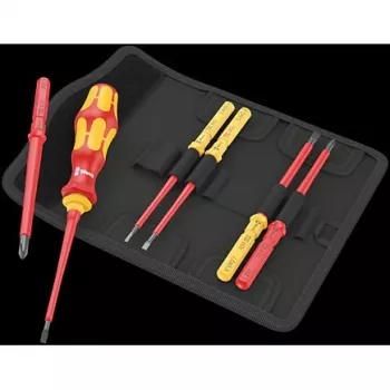 Wera 05006600001 Kraftform Kompakt VDE 7 Universal 1 Tool Finder atsuktuvų rinkinys, 7 dalys, 817 VDE rankena antgaliams + 6 keičiamos VDE mentelės, IEC 60900, su diržo dėklu