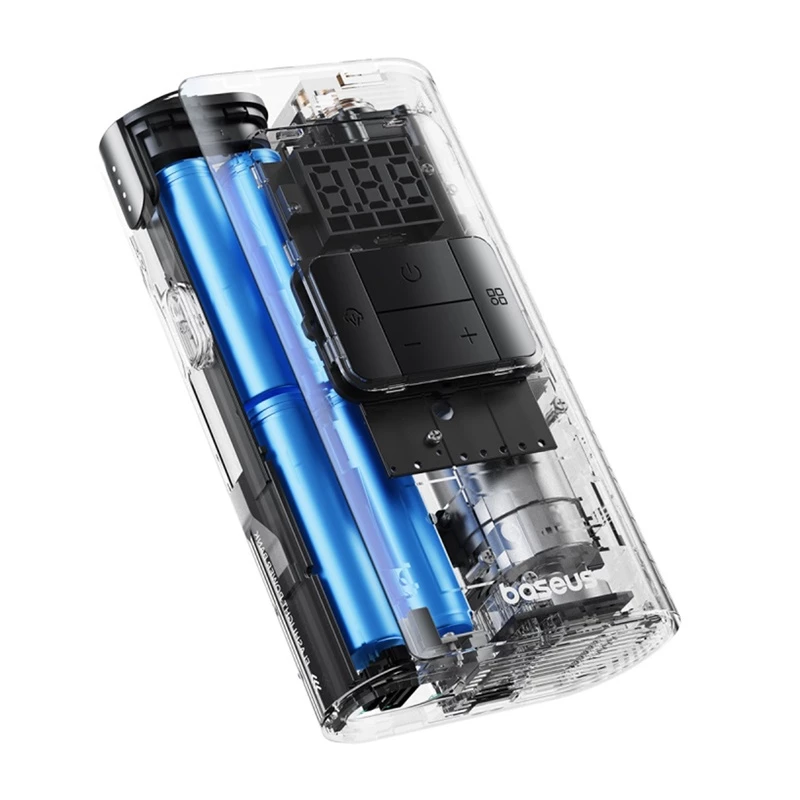 Baseus PrimeTrip VA1 padangų pripūtimo kompresorius, 75 W, 2 viename su žibintuvėliu ir 6000 mAh baterija, juodas