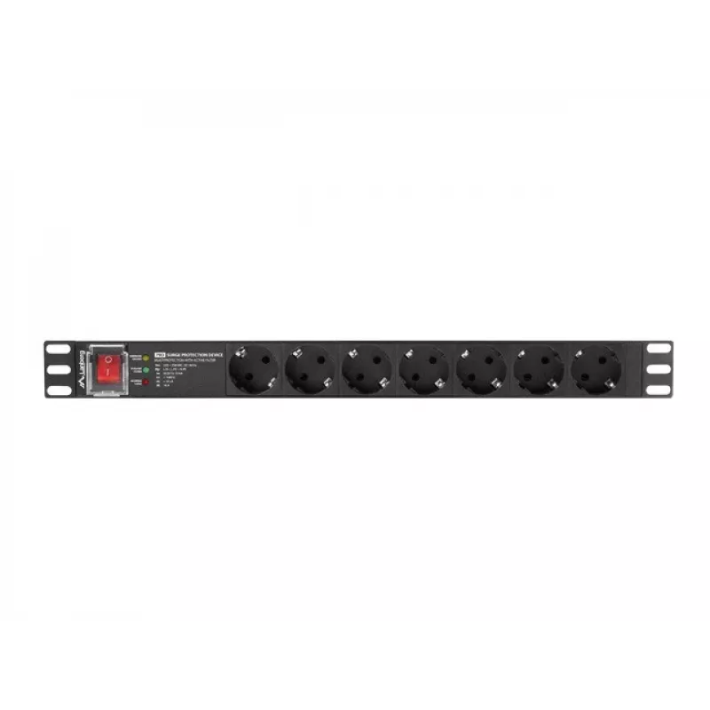 LANBERG PDU-PRO-07F-0200-BK 1U paskirstymo blokas, 7 lizdai (F tipo), 16 A, 2 m laidas, juodas