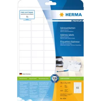 HERMA Premium adresų etiketės A4 38,1x21,2 mm užapvalintais kampais 1625 vnt.