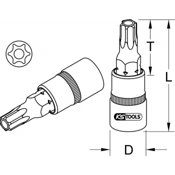 KS Tools 911.1375 1/2 colio pavaros Torx apsauginis lizdas Imperial 2,2 cm skersmens