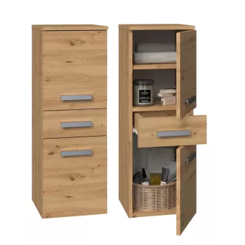 Laisvai pastatoma vonios spinta Top e Shop NEL V DDS ARTISAN, ąžuolo spalvos rėmas, 3 lentynos, 300×300×850 mm