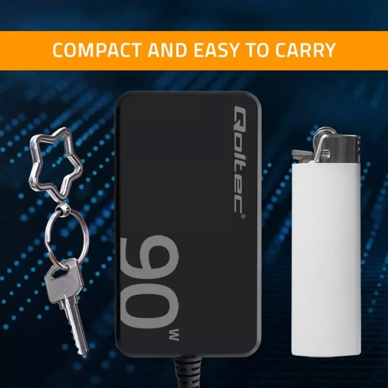 Qoltec 90W GaN Super Fast SLIM Wall Charger | XP | 5-20V | 4.5A | USB-C 3.1 | Nešiojamam kompiuteriui | MacBook | Išmaniajam telefonui | + laidas