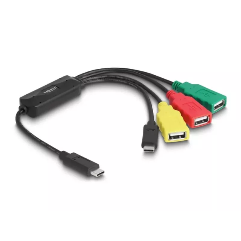 DeLOCK 4 prievadų USB 2.0 kabelinis šakotuvas USB Type-C į 3× USB-A moteriška + 1× USB-C vyriška