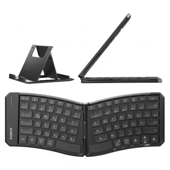 Inateck N0131 pilno dydžio lenkta belaidė Bluetooth klaviatūra QWERTZ žirkliniai jungikliai Juoda