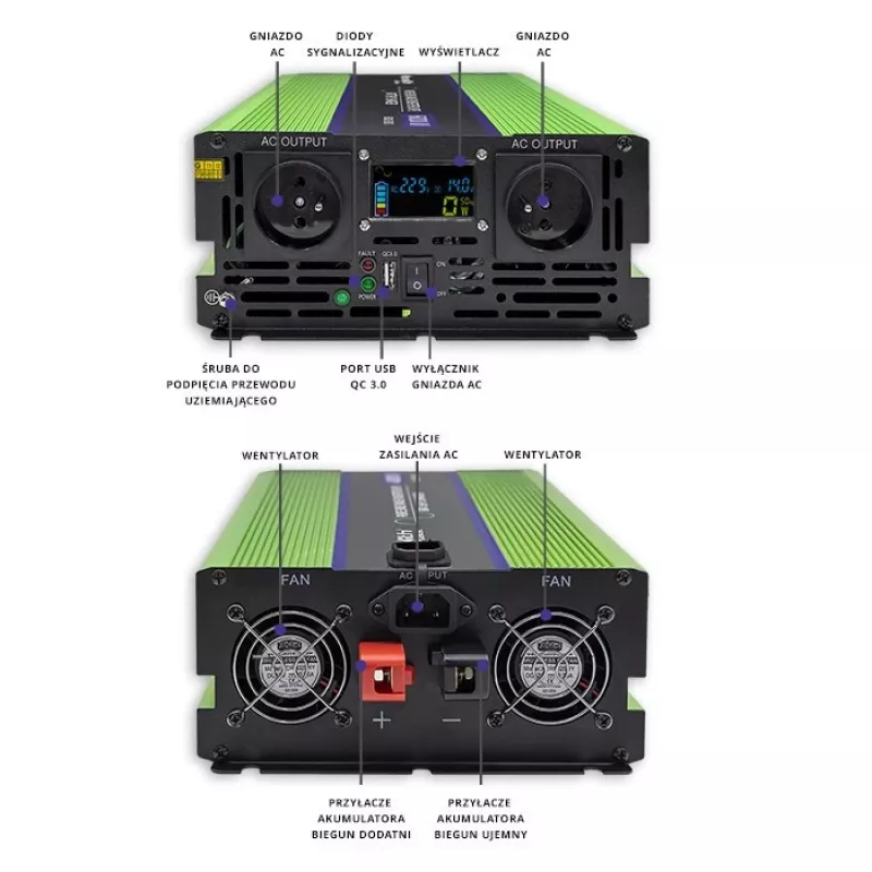 Automobilinis keitiklis Qoltec Monolith 6000 W Green 12 V