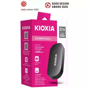 KIOXIA EXCERIA Plus G2 nešiojamas SSD 2TB / iki 1050MB/s skaitymas, 1000MB/s rašymas, MIL-STD kritimo testai, 256 AES šifravimas, fotografams ir turinio kūrėjams