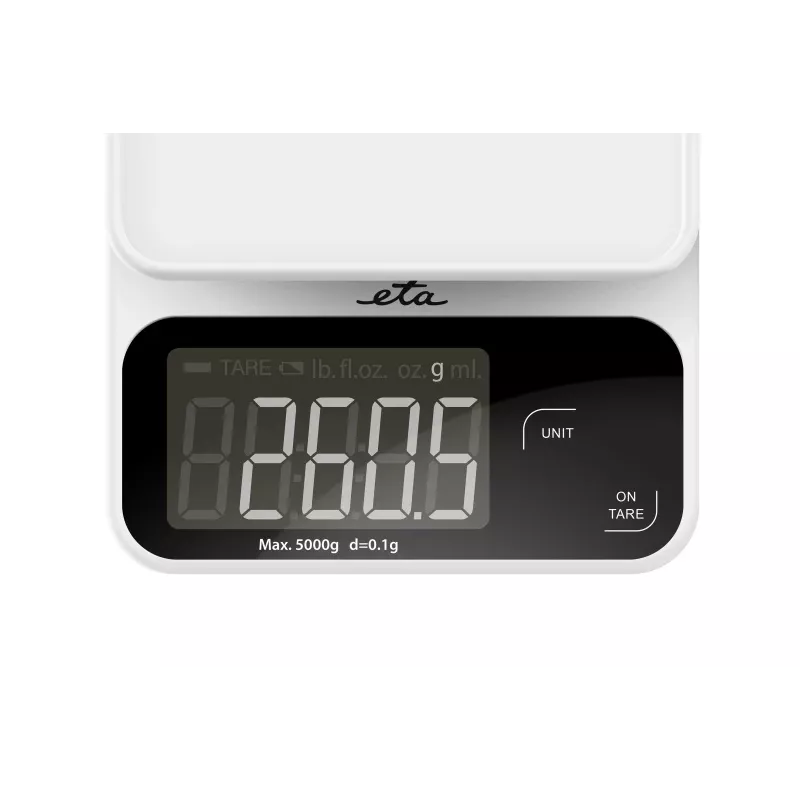 Virtuvinės elektroninės svarstyklės ETA POPI White – 5 kg, 1 g, LCD