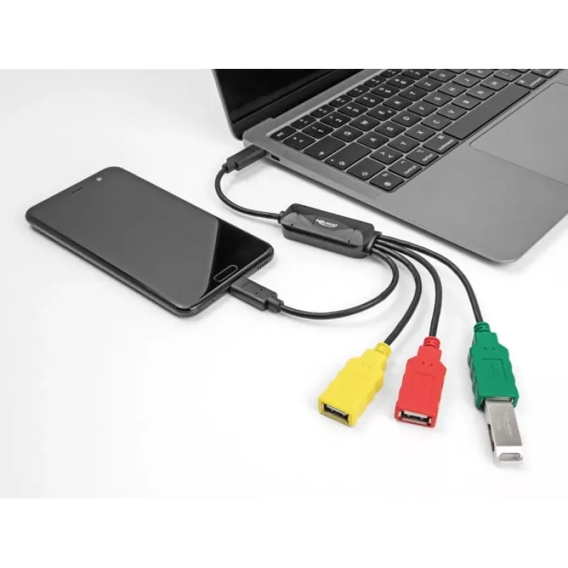 DeLOCK 4 prievadų USB 2.0 kabelinis šakotuvas USB Type-C į 3× USB-A moteriška + 1× USB-C vyriška