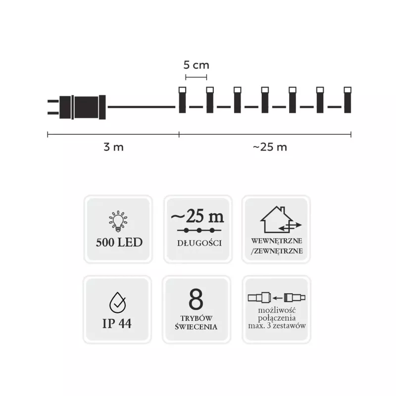 LED juostos rinkinys Extralink 500L šalta balta – ilgis 3 m + 25 m vidui / lauke