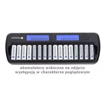 Baterijų įkroviklis everActive NC-1600 – universalus nuolatinės srovės įkroviklis Li-Ion, 16 celių, AA/AAA/C, juodas, AC 100–240V 50–60Hz