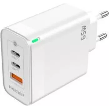 PEDEA Fast Charger „Triple“ 65W GaN USB-C PD USB-A Baltas - Maitinimo blokas - USB Type C
