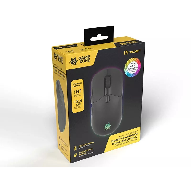 Žaidimų ausinės TRACER Gamezone Thor RGB BT belaidės Bluetooth, uždengiančios ausis, įmontuotas mikrofonas