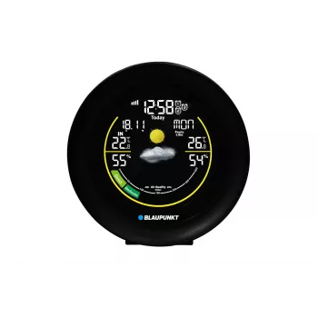 Oro stotis BLAUPUNKT WS35BK APP – LCD ekranas, temperatūra ir drėgmė, signalizacija, kalendorius, programėlės valdymas, 94×94×27 mm