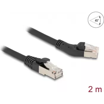 Tinklo kabelis DeLOCK RJ45 Cat.6A 45° kairėn lenktas į tiesų 2 m juodas