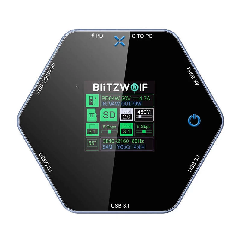 Dokavimo stotelė BlitzWolf BW-TH16 8v1 USB 100W su LCD išmaniuoju ekranu