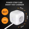 Power Cube QOLTEC 52547 maitinimo blokas 3×AC lizdai, 2×USB-A, 1×USB-C PD 20W