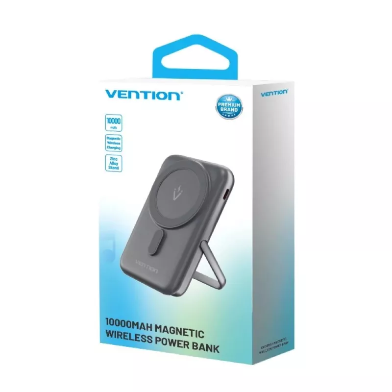 Powerbank Vention 10000mAh Magnetinis Belaidis 20W, 1×USB-C, belaidis įkrovimas, juoda