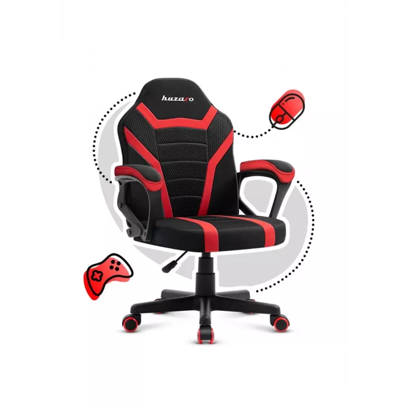 Žaidimų kėdė vaikams Huzaro Ranger 1.0 Red Mesh, juoda, raudona