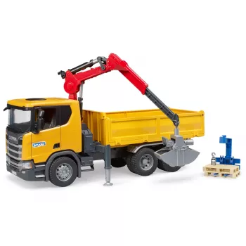 BRUDER Scania Super 560R statybinis sunkvežimis su kranu ir 2 padais
