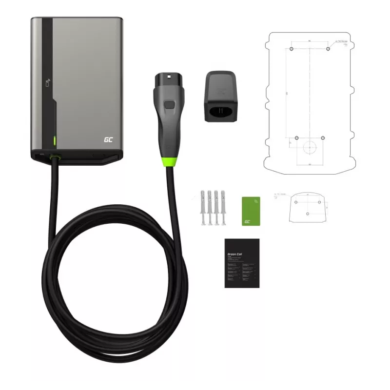 Sieninis elektromobilių kroviklis Green Cell GC EVGC021B2250 3,6–22 kW 5 m NFC pilkas aliuminis