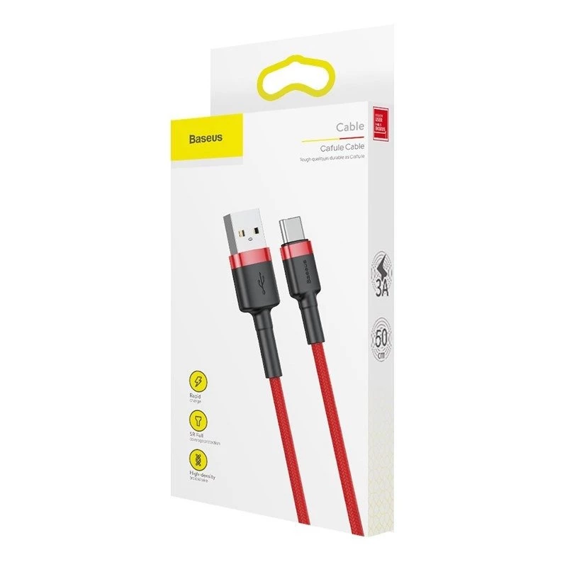USB 2.0 A – USB-C laidas Baseus CATKLF-B09 1 m QC3.0 nailoninis pintas raudonas, greitas įkrovimas ir duomenų sinchronizavimas