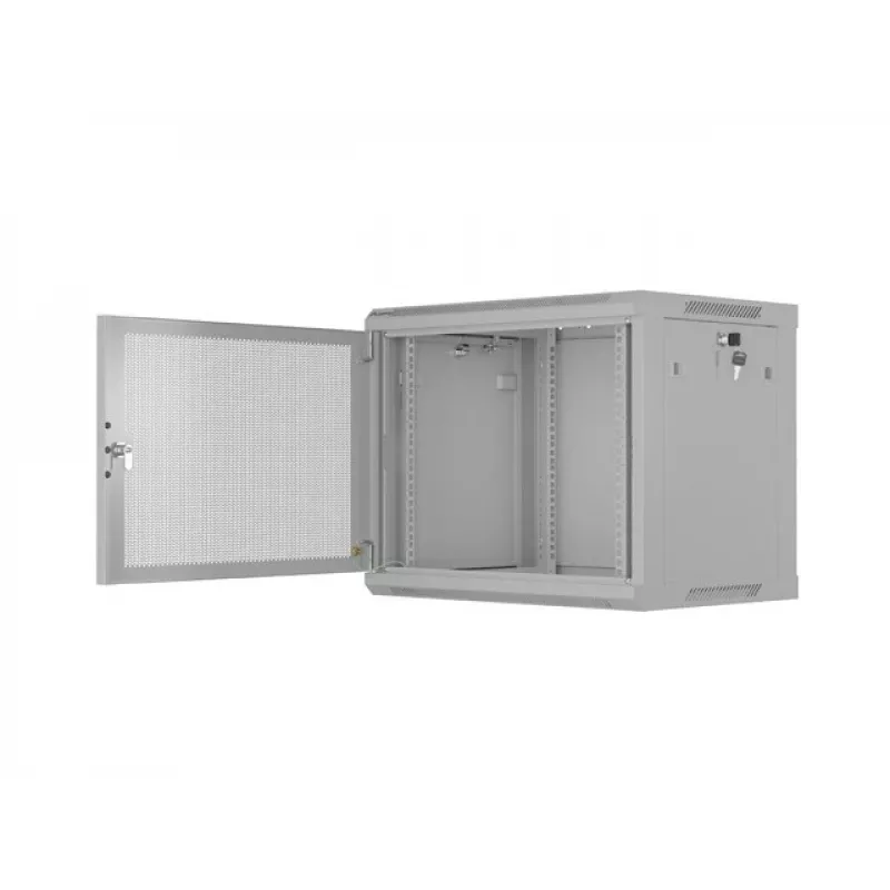 19 inch 9U 600x450 pilkas sieninis montavimo stovas su perforuotomis durelėmis