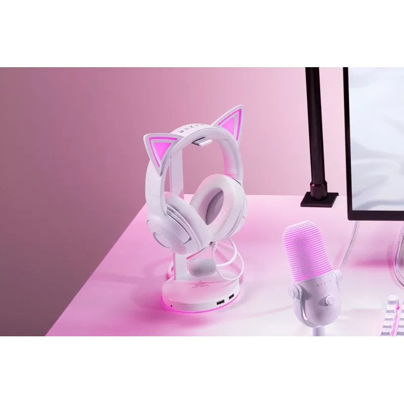 Ausinės „Razer Kraken Kitty V2“ laidinės USB Type-A baltos – uždedamos, lankeliu, 20–20000 Hz, 2 m kabelis