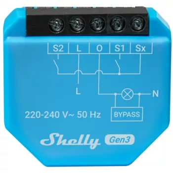 WiFi apšvietimo valdiklis Shelly Shelly_1L_Gen3 — 1 kanalo modulis be nulinio laido, 220–240V, Wi‑Fi/Bluetooth, 802.11 b/g/n