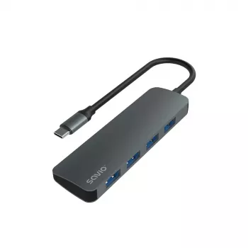 USB centrinis įrenginys SAVIO AK-54 — 4 x USB-A (USB 3.2 Gen 1), USB-C jungtis, juodas