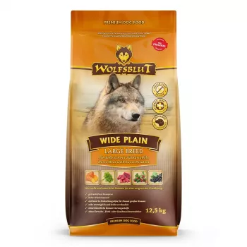 Sausas šunų ėdalas Wolfsblut Wide Plain Large Breed — Arklys ir Saldžiosios bulvės, 12,5 kg, 24% baltymų, 10% riebalų