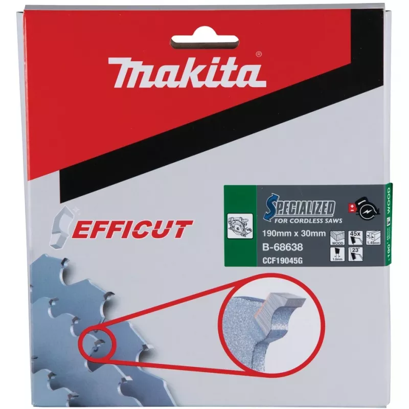 Makita Efficut pjovimo diskas diskiniam pjūklui, medienai ir metalui, 190 mm, 45 dantų (B-68638)