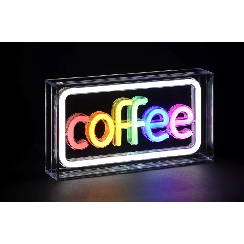 Neon LED ženklas ActiveJet AJE-NEON COFFEE, daugiaspalvis, USB 5V, montuojamas ant paviršiaus, AS plastikinis rėmas
