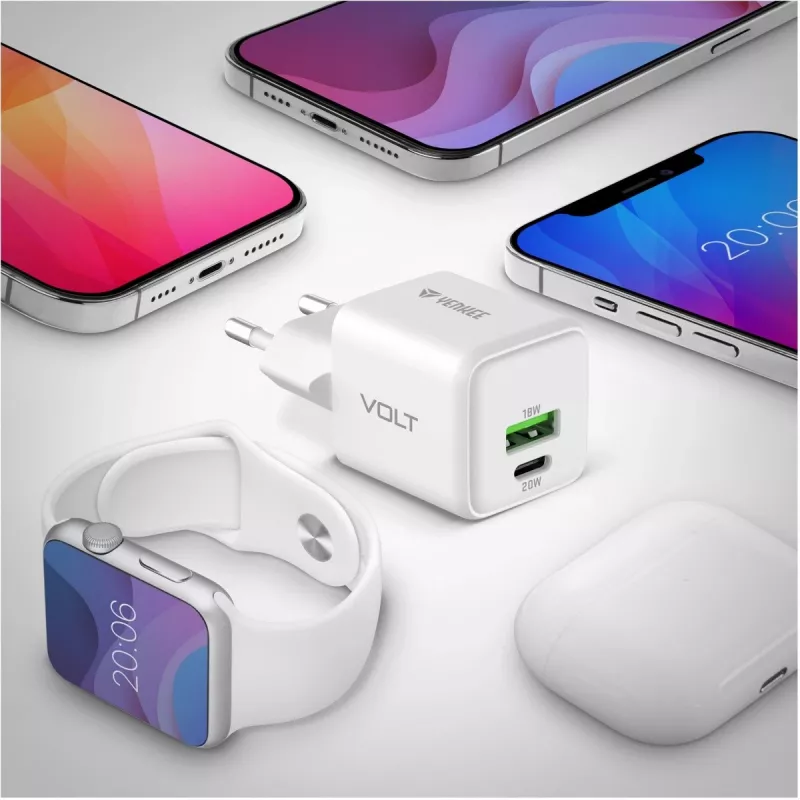 Sieninis USB-C / USB-A įkroviklis YENKEE YAC G38 20W 3A Power Delivery