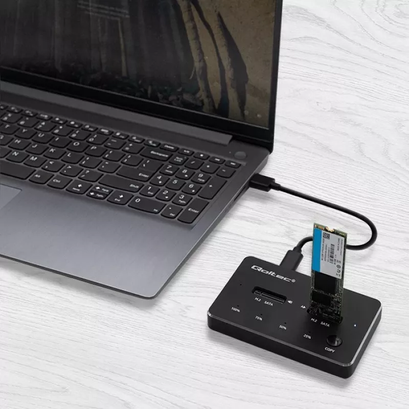 Qoltec 50310 Docking stotelė 2x SSD M.2 SATA NGFF USB Type C