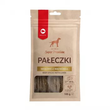 Šunų skanėstai MACED Beef Sticks su kepenėlėmis 100 g – natūralūs kieti kramtomi užkandžiai šunims