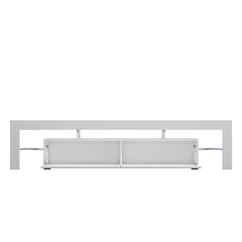 TV stovas Cama Meble TORO 200 — 2000×350×410 mm, pilkas viršus iš medžio drožlių plokštės, pilkas/baltas blizgesys