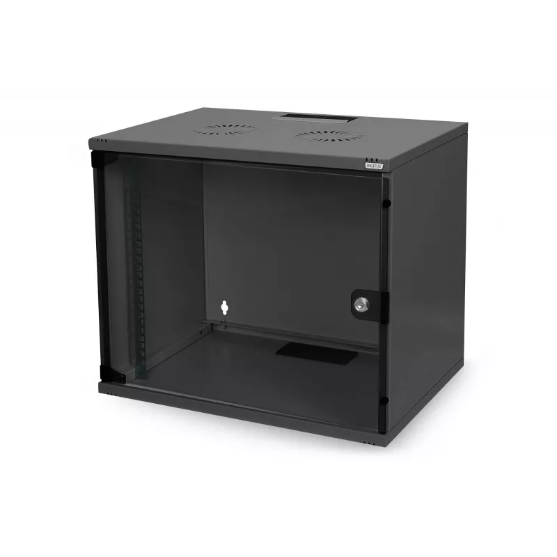 7HE sieninis tinklo spintos rėmas nesurinktas 370x540x400 mm stiklo durimis juodas